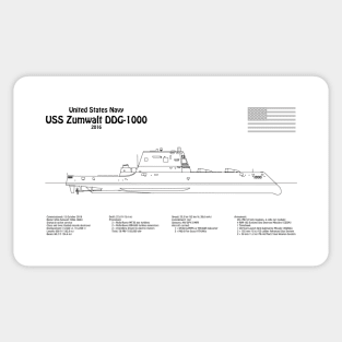 USS Zumwalt DDG-1000 Destroyer ship plans - BDpng Sticker